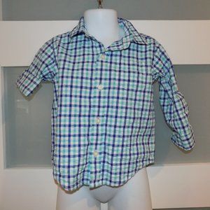 Janie and Jack Blue Plaid Button Down LS Shirt Size 12/18 Months Boy's EUC